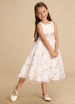 Azazie Pollie Flower Girl Dresses Blushing Pink Blushing Pink A-Line Bow Tulle Dress image7