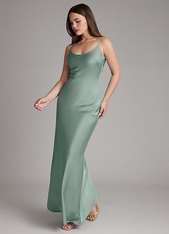 Azazie Ambra Bridesmaid Dresses Silver Sage Mermaid Pleated Stretch Satin Dress image3