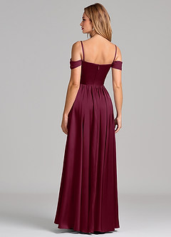 Azazie Raisa Bridesmaid Dresses Mulberry A-Line Off the Shoulder Stretch Satin Dress image6