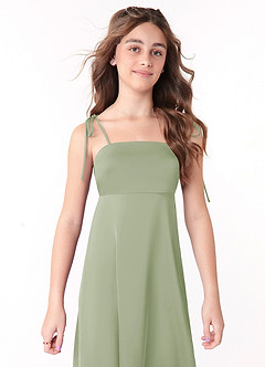 Azazie Violeta Junior Dusty Sage A-Line Bow Stretch Satin Dress image4