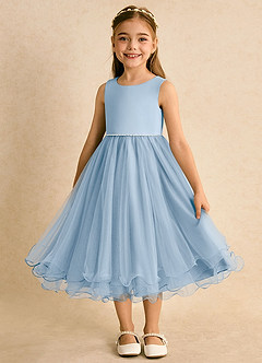 Azazie Lass Flower Girl Dresses Powder Blue A-Line Bow Tulle Dress image5