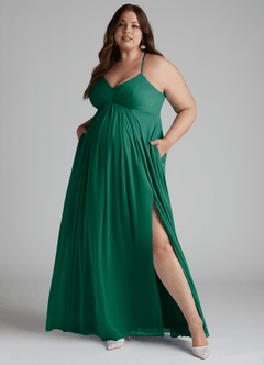 Azazie Annabelle Maternity Bridesmaid Dresses A-Line V-Neck Pleated Mesh Floor-Length Dress image9