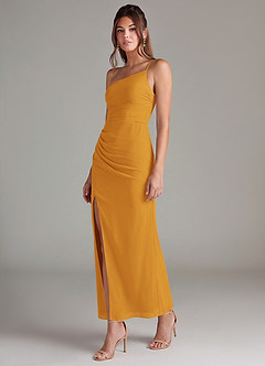 Azazie Eren 신부 들러리 드레스 인어 한쪽 어깨 쉬폰 발목 길이 드레스 image5