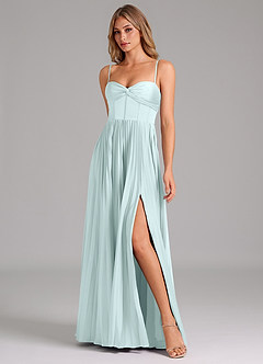 Azazie Akiko Robes de demoiselle d'honneur Robe Trapèze en Satin extensible Encolure en Forme de Cœur Verre De Mer image4