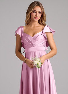 Azazie Leilani Bridesmaid Dresses Candy Pink A-Line Ruched Stretch Satin Dress image5
