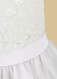 Azazie Vetty Robe Demoiselle D'honneur Fillette Robe Trapèze en Tulle Dentelle Ivoire Blanc image11