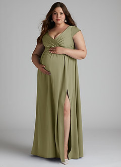 Azazie Allessia Maternity Bridesmaid Dresses A-Line Pleated Stretch Satin Floor-Length Dress image11