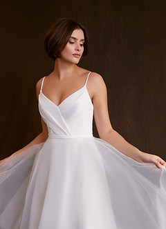 Azazie Ardea Wedding Dresses A-Line V-Neck Pleated Stretch Crepe Knee-Length Dress image5