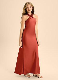 Azazie Doretta Junior Vestido de Óxido de Satén Elástico de Corte En A con Plisado image6