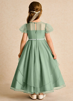 Azazie Duckie Abiti da Ragazza di Fiori Abito Principessa in Tulle Plissettato Matcha image5