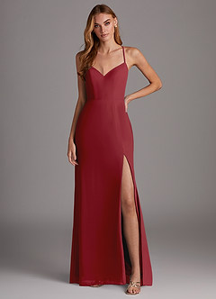 Azazie Manila Bridesmaid Dresses Pomegranate Sheath V-Neck Chiffon Dress image1