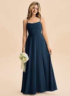 Azazie Bear Junior Dark Navy A-Line Pleated Chiffon Dress image1