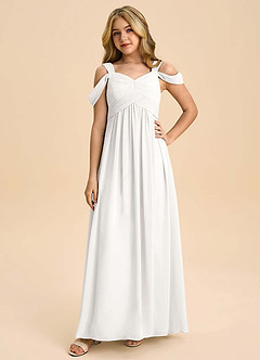 Azazie Lianne Junior White A-Line Off the Shoulder Chiffon Dress image3