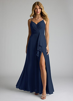 Azazie Akita Bridesmaid Dresses Dark Navy A-Line Chiffon Dress image3
