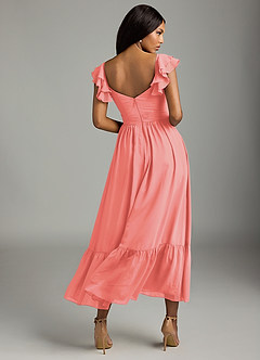 Azazie Anaya Bridesmaid Dresses Coral A-Line Pleated Chiffon Dress image5