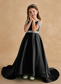 Azazie Jodi Abiti da Ragazza di Fiori Abito A-Line in Raso Opaco Nero image5