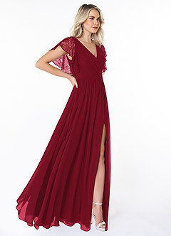 Azazie Zella Bridesmaid Dresses Burgundy A-Line Lace Chiffon Dress image4