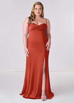 Barbie ♥ Azazie Bridesmaid Dresses Rust Mermaid Corset Stretch Satin Dress image6