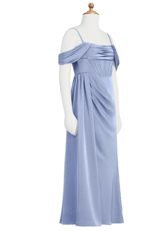 Azazie Amyra Junior Ice Sheath Off the Shoulder Stretch Satin Dress image8