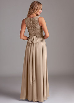 Azazie Kingsley Bridesmaid Dresses Taupe A-Line Lace Chiffon Dress image2