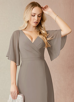 Azazie Cierra Bridesmaid Dresses Taupe A-Line V-Neck Chiffon Dress image6