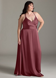 Azazie Davis Bridesmaid Dresses Desert Rose A-Line Pleated Stretch Satin Dress image9