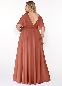 Azazie Pamela Bridesmaid Dresses Clay A-Line V-Neck Pleated Chiffon Dress image7
