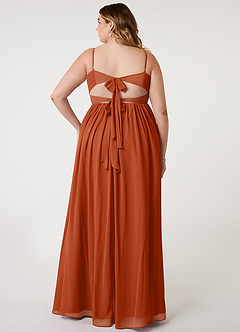 Azazie Zeya Robes de demoiselle d'honneur Robe Trapèze en Mousseline de soie Col V plissé Orange Brûlée image7