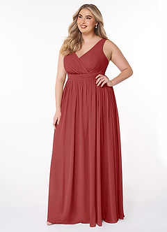 Azazie Kora Bridesmaid Dresses Rust A-Line Pleated Chiffon Dress image9