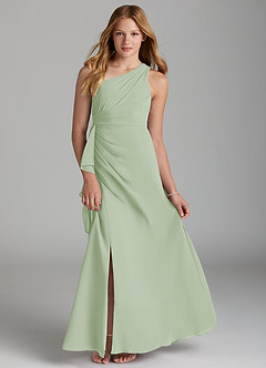 Azazie Maive Junior Dusty Sage A-Line Pleated Chiffon Dress image1