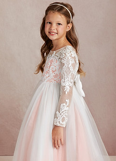 Azazie Elodie vestidos de niña de las flores Vestido de Marfil Rosetón de Encaje de Princesa image6
