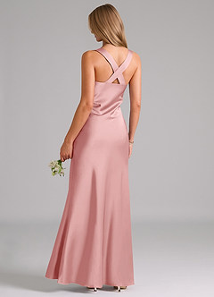 Azazie Kamila Bridesmaid Dresses Powder Pink A-Line Pleated Stretch Satin Dress image2