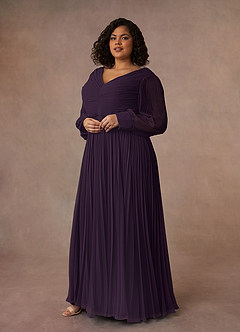Azazie Zina Mother of the Bride Dresses Plum A-Line Pleated Chiffon Dress image9