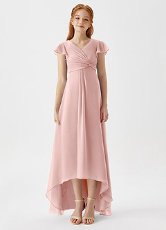 Azazie Breanne Junior Robe Trapèze en Mousseline de soie Rose Poudré image5