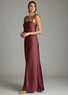 Azazie Ellia Bridesmaid Dresses Merlot Sheath Bow Stretch Satin Dress image4