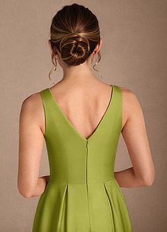 Azazie Fulton Moeder van de bruid jurken A-Lijn Jurk van Stretch Satijn Geplooid Citroengras image6