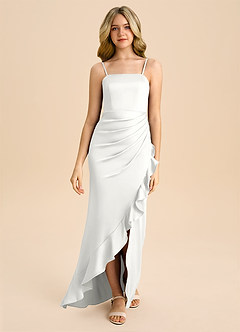 Azazie Buzzy Junior White Sheath Pleated Stretch Satin Dress image4