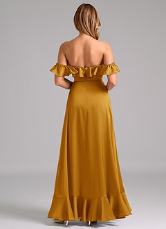 Azazie Lyra Bridesmaid Dresses Butterscotch A-Line Off the Shoulder Stretch Satin Convertible Dress image6
