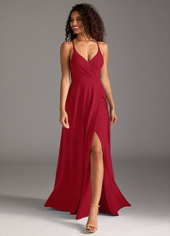 Azazie Davis Bridesmaid Dresses Scarlet A-Line Pleated Stretch Crepe Dress image4