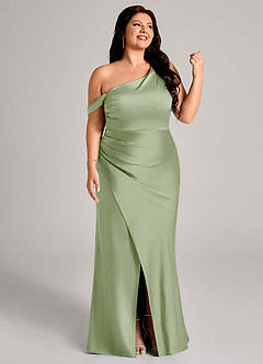 Azazie Madelyn Bridesmaid Dresses Dusty Sage Mermaid One Shoulder Stretch Satin Convertible Dress image13