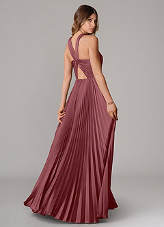 Azazie Afra Bridesmaid Dresses Desert Rose A-Line Pleated Stretch Satin Dress image2