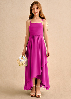 Azazie Twilight Dance Girls Formal Flower Girl Dresses Fuchsia A-Line Pleated Chiffon Dress image3
