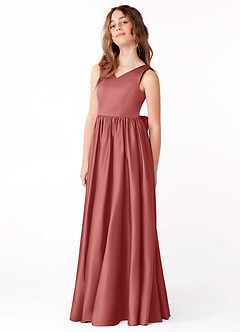 Azazie Hathaway Junior Abito A-Line in Raso Elasticizzato Fiocco Rosa Antica image4