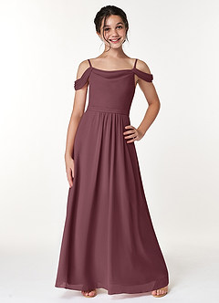 Azazie Alivia Junior Sangria A-Line Off the Shoulder Chiffon Dress image1
