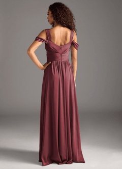 Azazie Lianne Bridesmaid Dresses Merlot A-Line Off the Shoulder Stretch Satin Dress image5