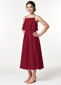 Azazie Ensley Junior Burgundy A-Line Pleated Chiffon Dress image4