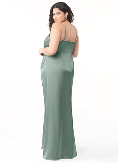 Azazie Maci Bridesmaid Dresses Silver Sage A-Line V-Neck Pleated Stretch Satin Dress image8