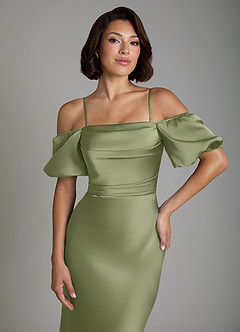 Azazie Lea Bridesmaid Dresses Garden Sage Mermaid Off the Shoulder Stretch Satin Convertible Dress image3