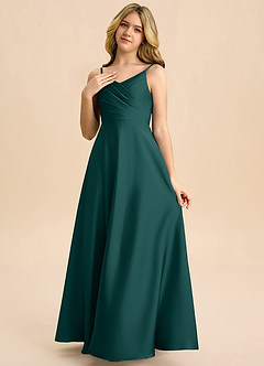 Azazie Bug Junior Linia A Pofałdowany Satyna elastyczna Długość podłogi Młodsza druhna Sukienka image3