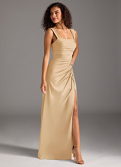 Azazie Jesaphine Brautjungfernkleider Etui Schleifen Stretch-Satin Kleid Gold image7